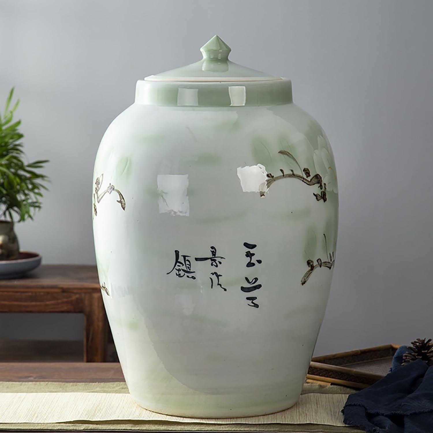 10KG Ceramic Rice Jar Chinese Style Storage Container with Lid