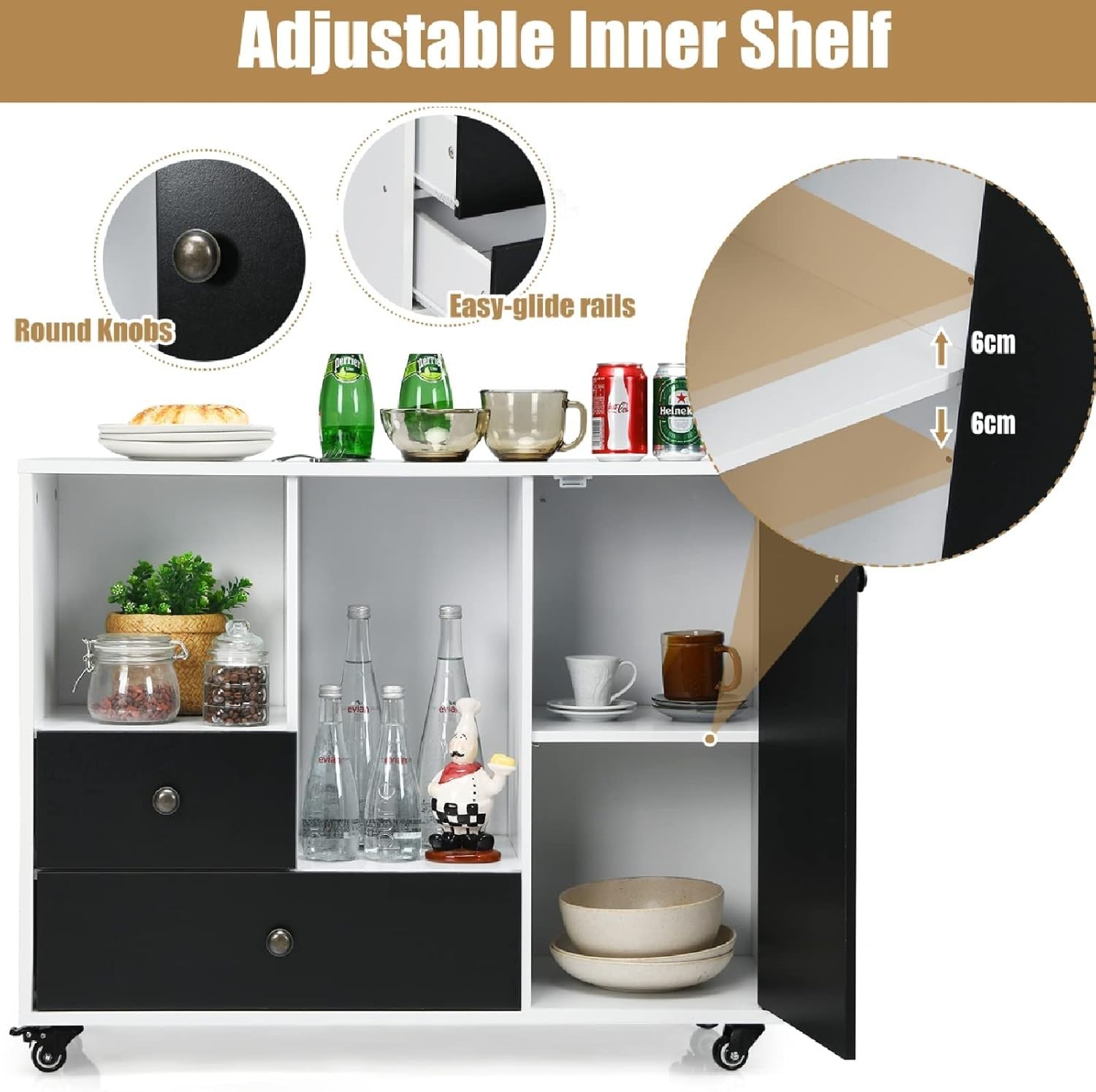 Black White Mobile File Cabinet 90cm Printer Stand Storage Unit