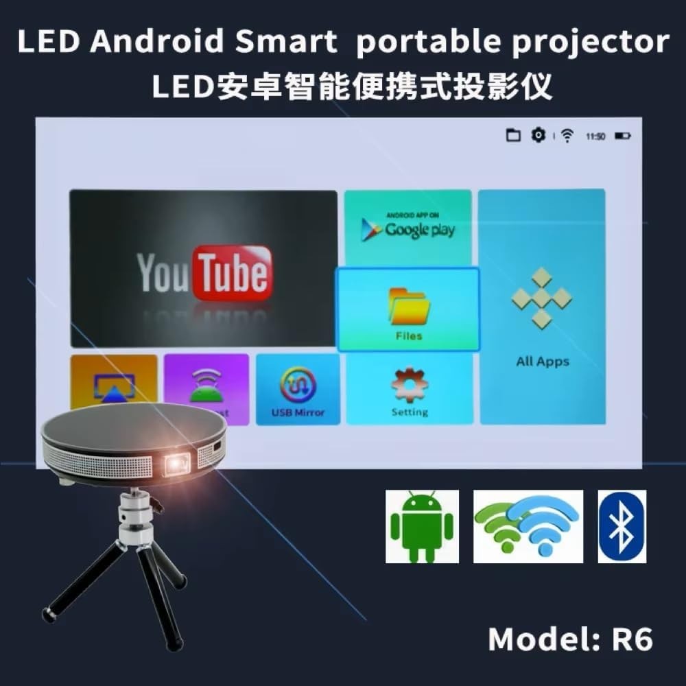 Mini 4K Portable Projector 1080P DLP Android WiFi Bluetooth Battery