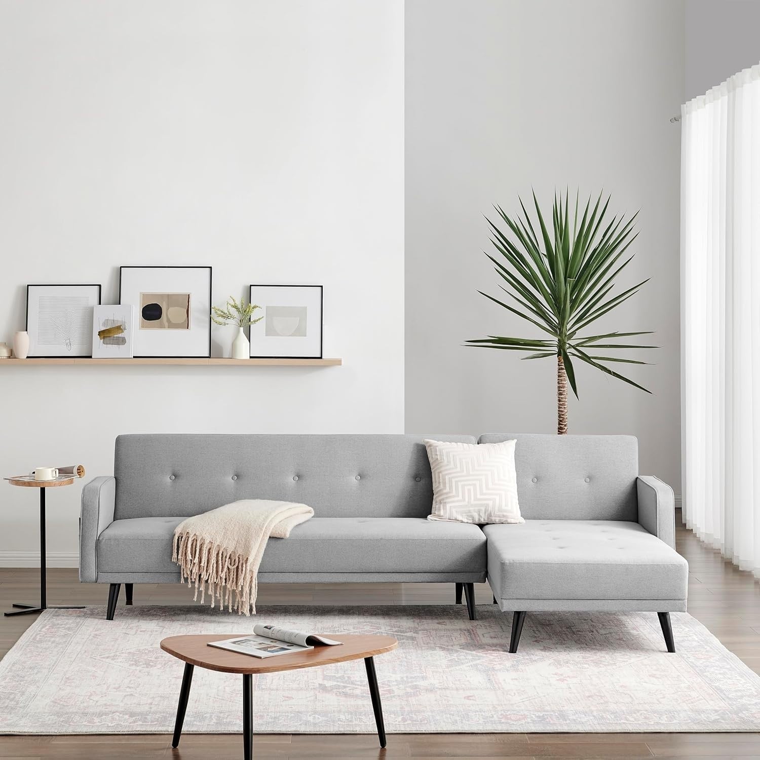 Grey L Shaped Sofa Bed with Chaise Storage Guest Bed Modern Small Double