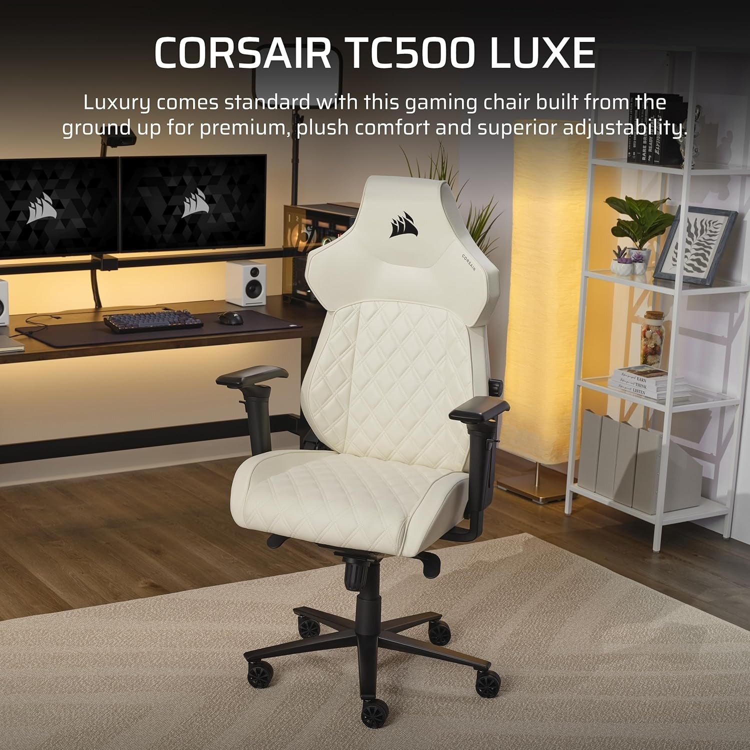 Premium Fabric Gaming Chair Wide Seat 5D Arms 160° Recline Frost