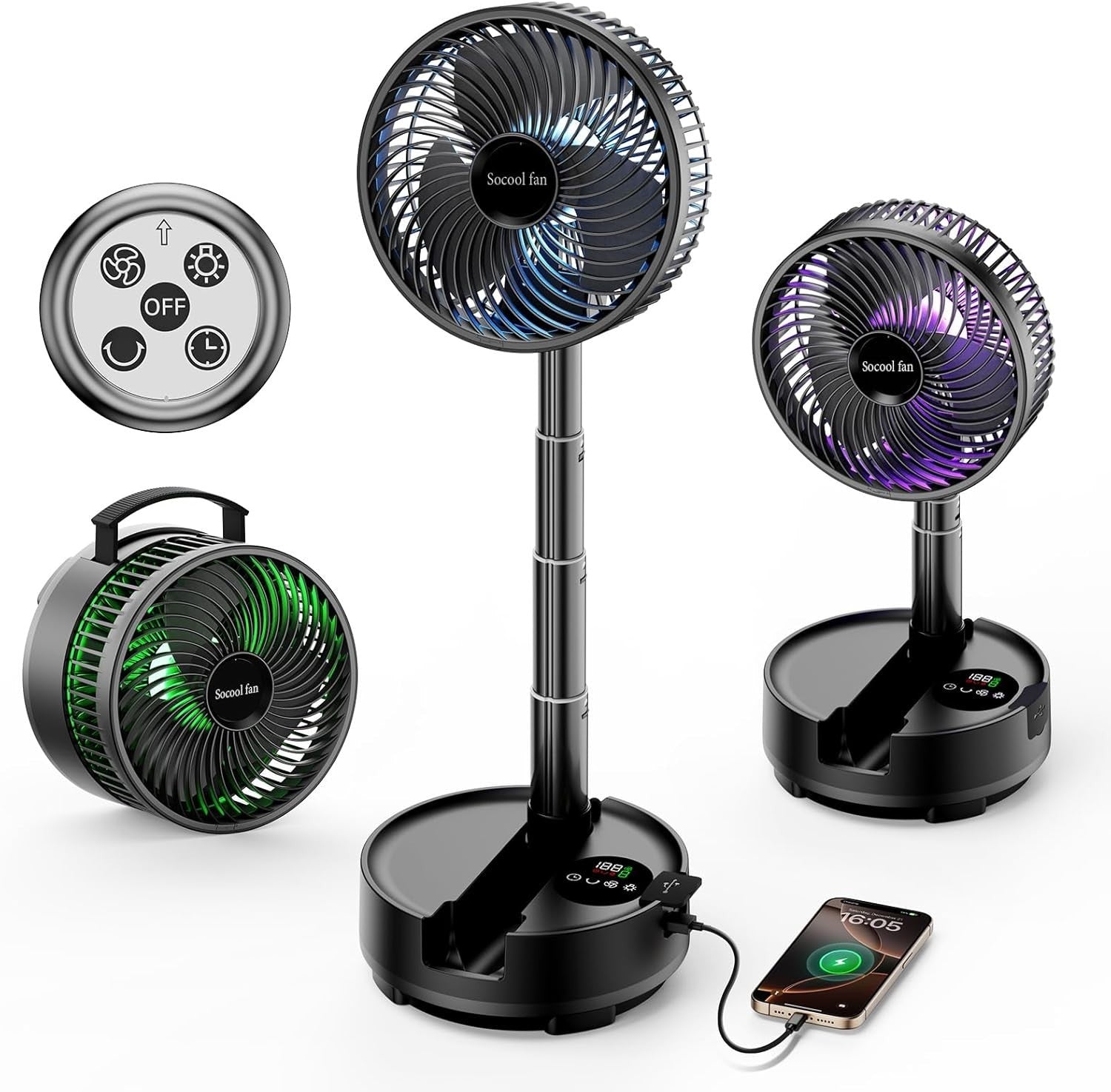 20000mAh Foldable Fan – 8-Speed Rechargeable Floor & Desk Fan with LED Remote