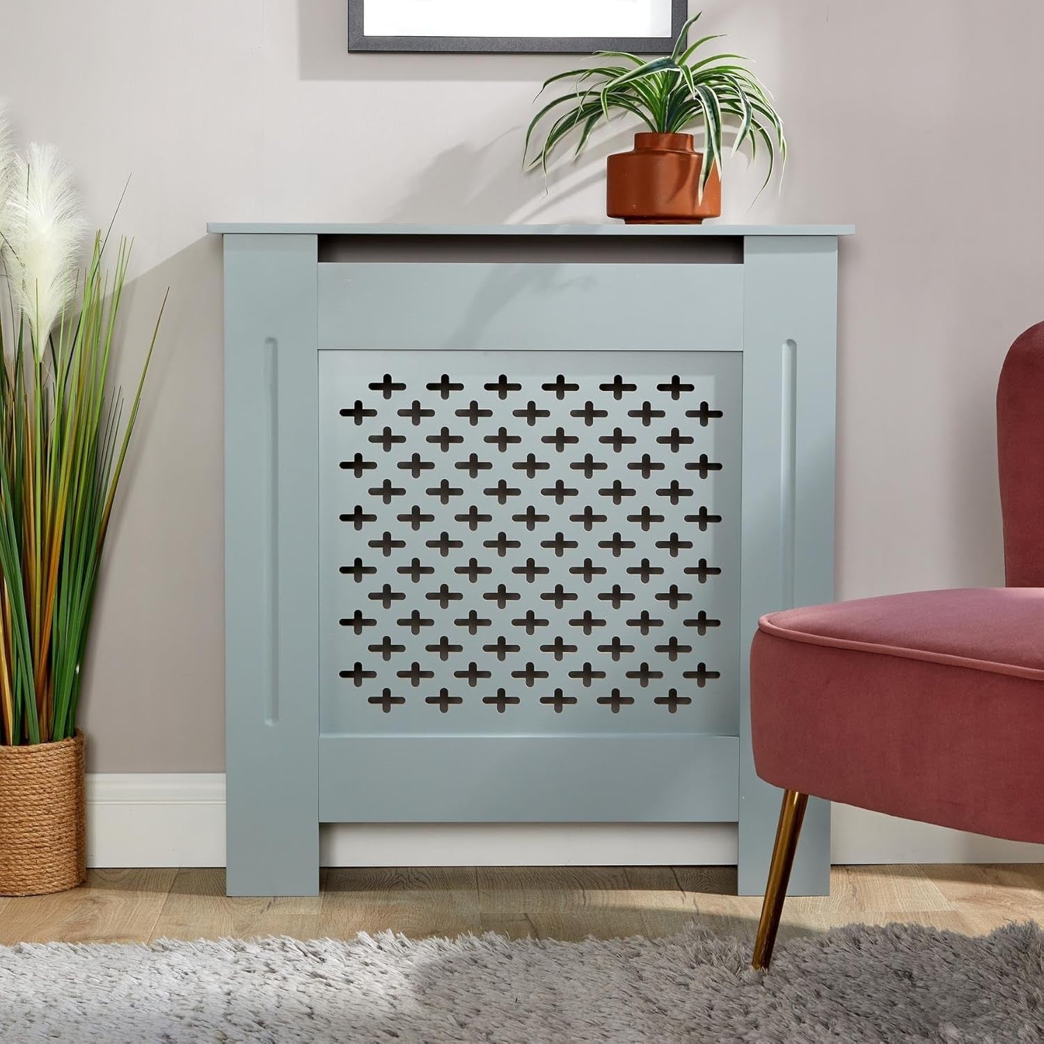 Grey Radiator Cover Small 78cm Wooden Cabinet Decorative Grill & Shelf