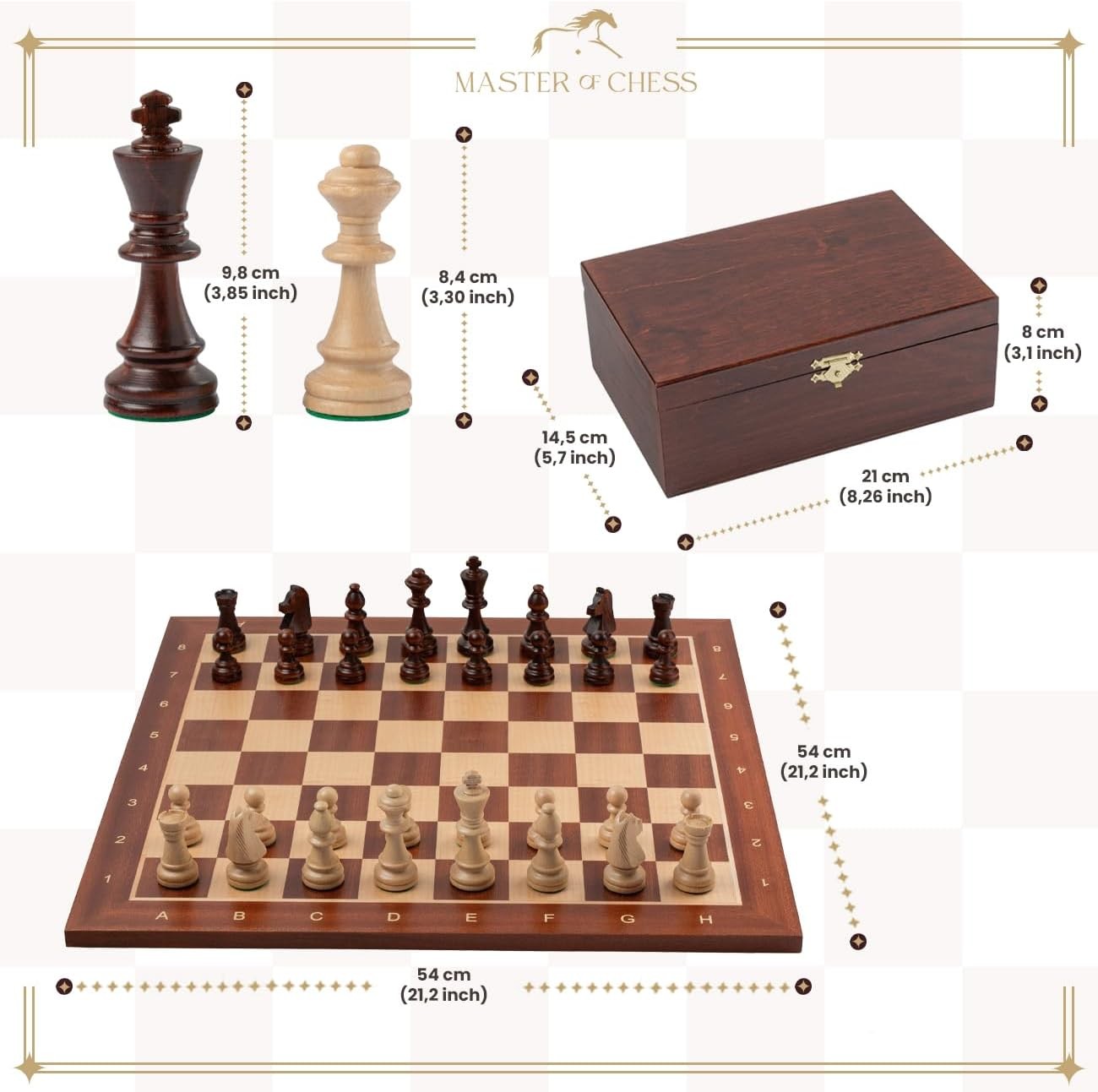 Luxury 54cm Tournament Wooden Chess Set | Weighted Staunton Pieces | Premium Gif