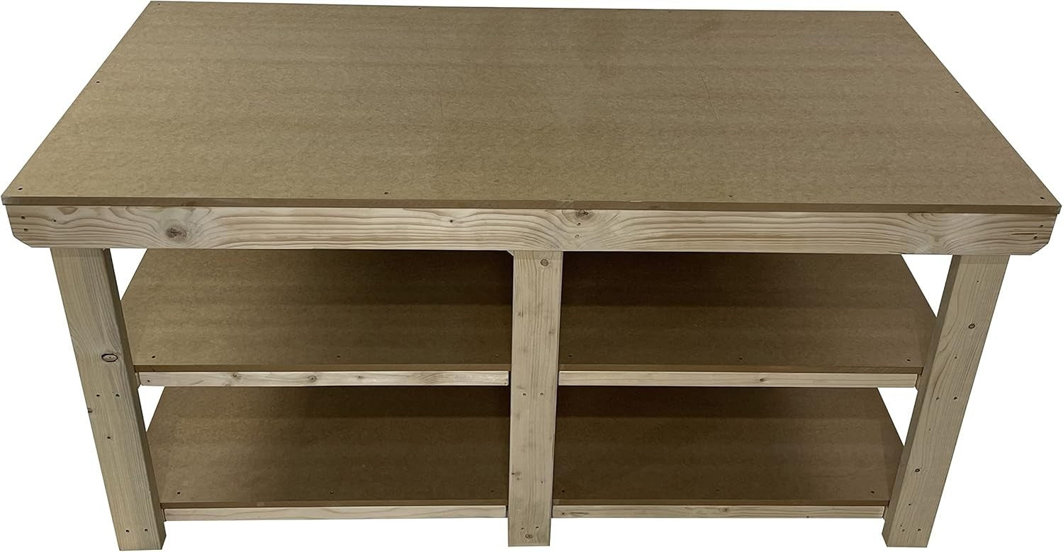 8ft Extra Wide Heavy Duty MDF Workbench with Double Shelf – 3ft Deep Table