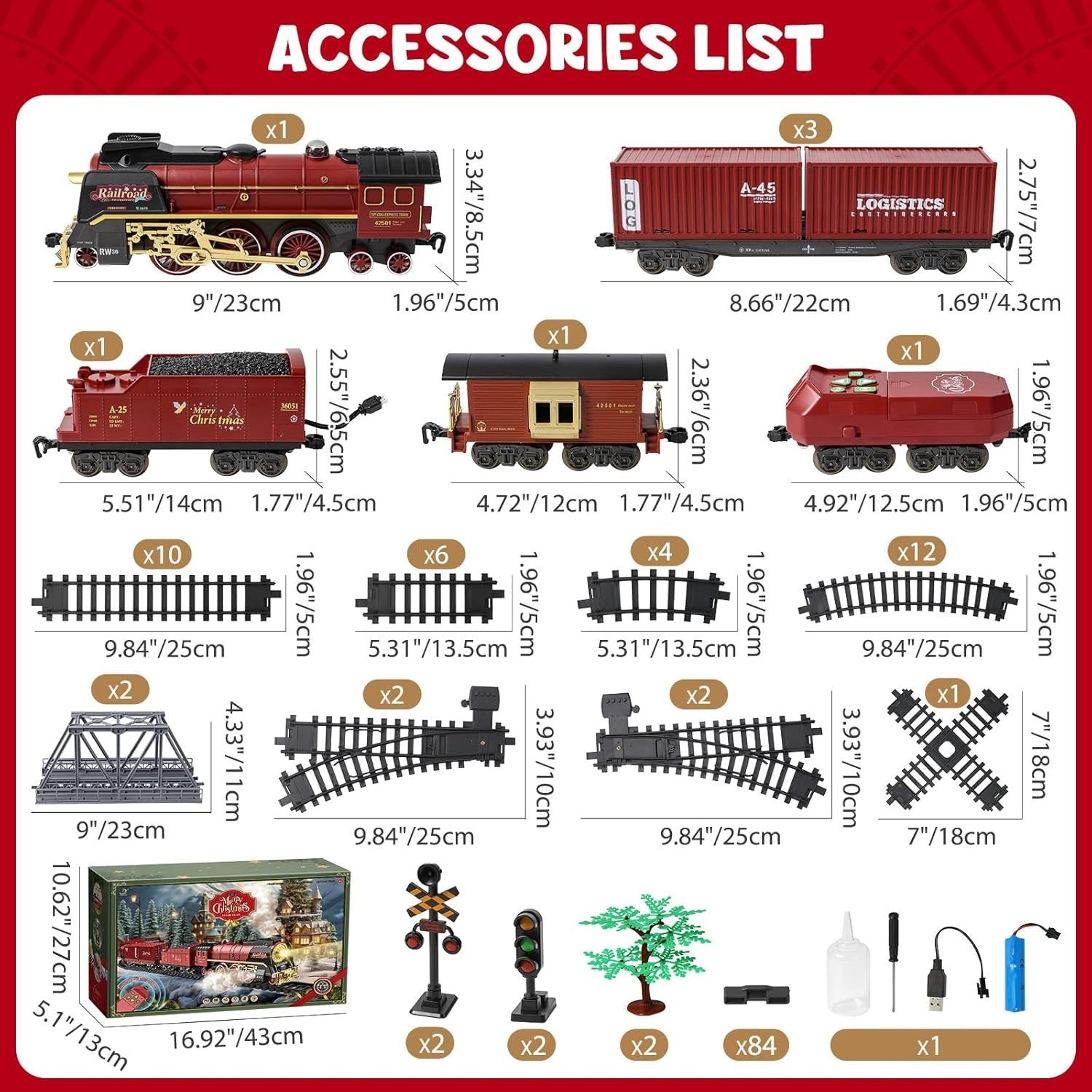Remote Control Steam Train Set with Smoke, Lights & Sound for Kids 3+
