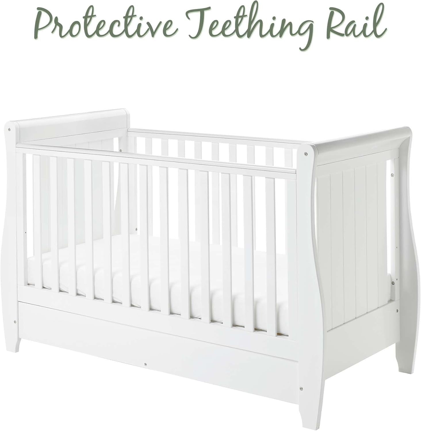 Baby Cot Bed Convertible Toddler Day Bed Adjustable Height Solid Wood White