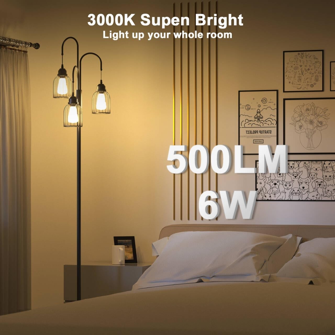 Industrial Floor Lamp 3 Light Dimmable Standing Tree Lamp E27 Black