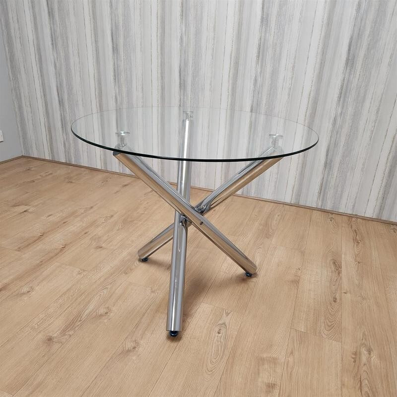 Round Glass Dining Table Only Modern Chrome Legs 4 Seater Kitchen Table
