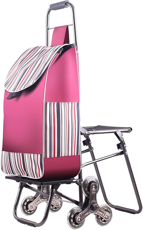 Foldable Stair Climber Shopping Cart w/ Seat Waterproof Bag Lightweight Trolley