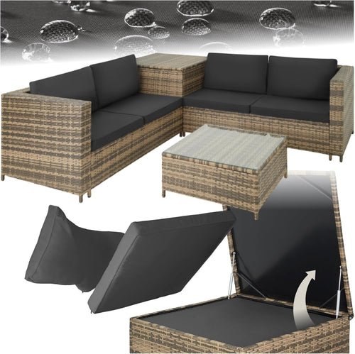 Rattan Garden Sofa Set with Thick Cushions & Storage Box - Patio Outdoor