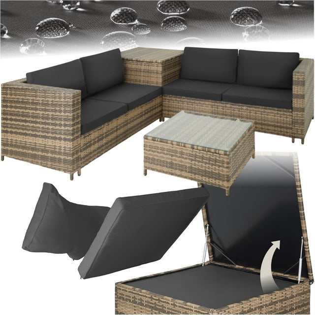 Rattan Garden Sofa Set with Thick Cushions & Storage Box - Patio Outdoor