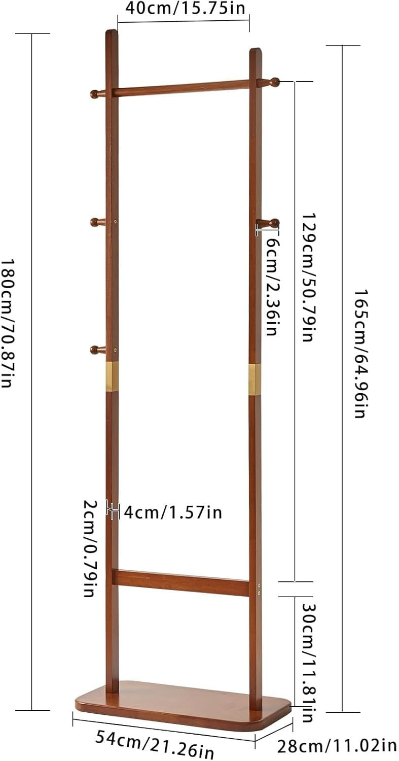 Modern Wooden Coat Rack Stand 180cm 5 Hooks Free Standing Clothes Organizer