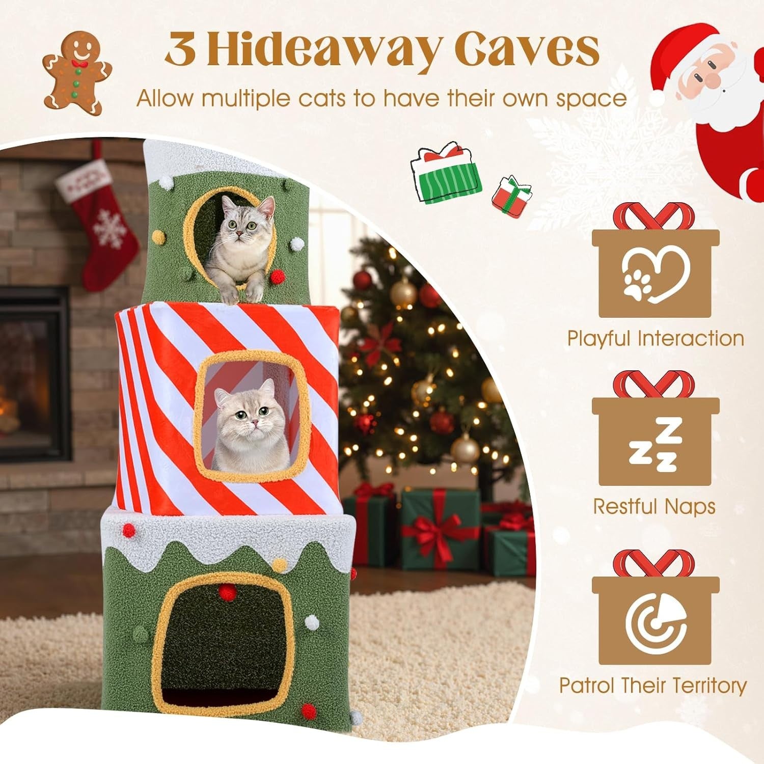 3 Tier Stackable Cat House Condo Green Red White Plush Indoor Cat Hideaway