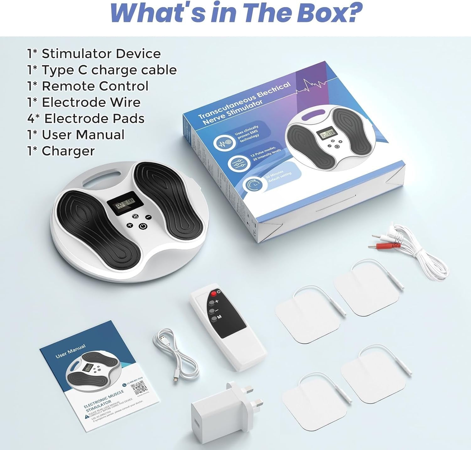 Wireless EMS TENS Foot Massager with 4 Pads 10 Modes 20 Intensities