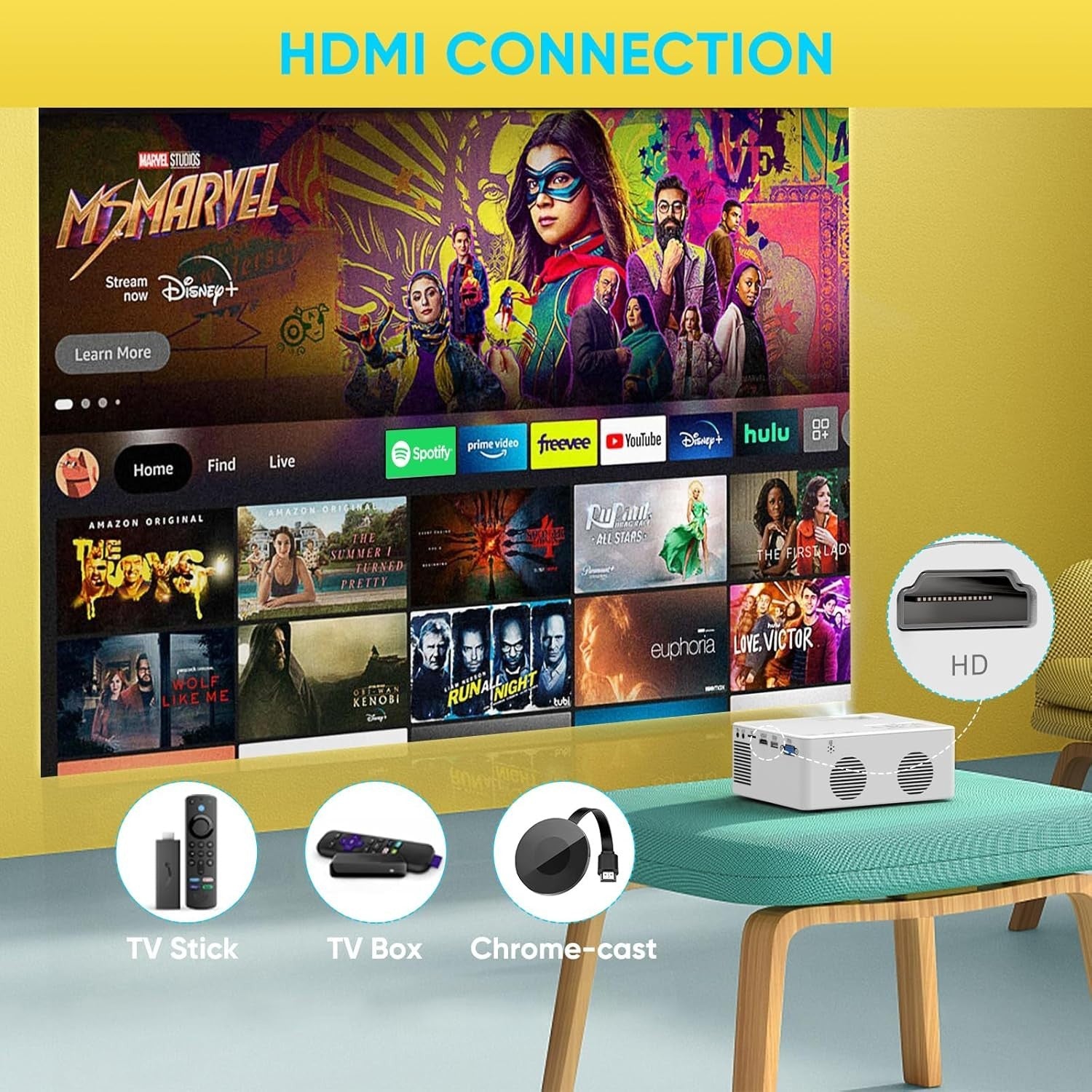 Mini 1080P Portable Projector Bluetooth Zoom Home Cinema Outdoor