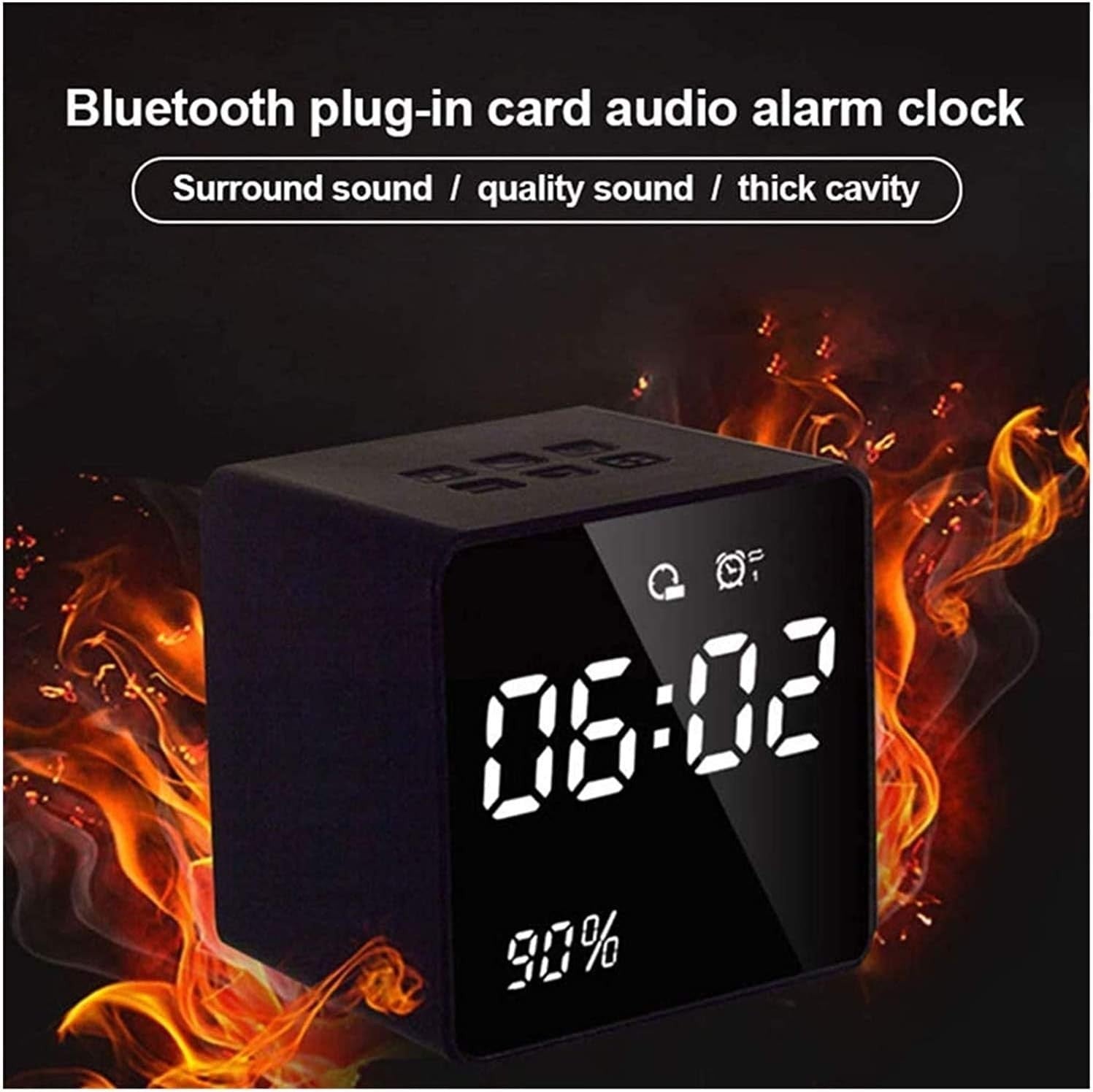 Black Digital Alarm Clock Bright LED Display Snooze Bedside Cube Design