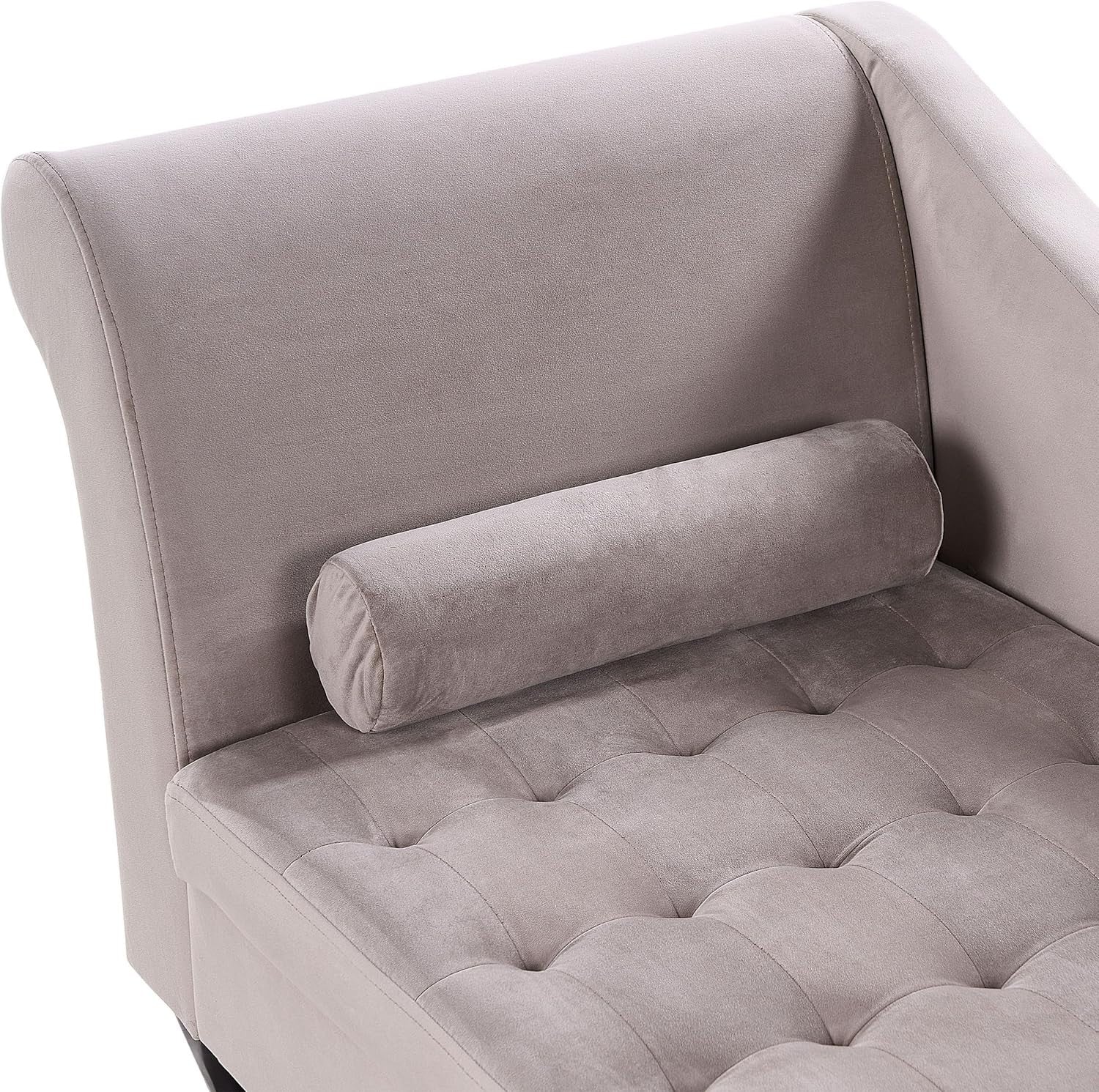 Left Hand Velvet Chaise Lounge with Storage Taupe Upholstery & Black Legs 145cm