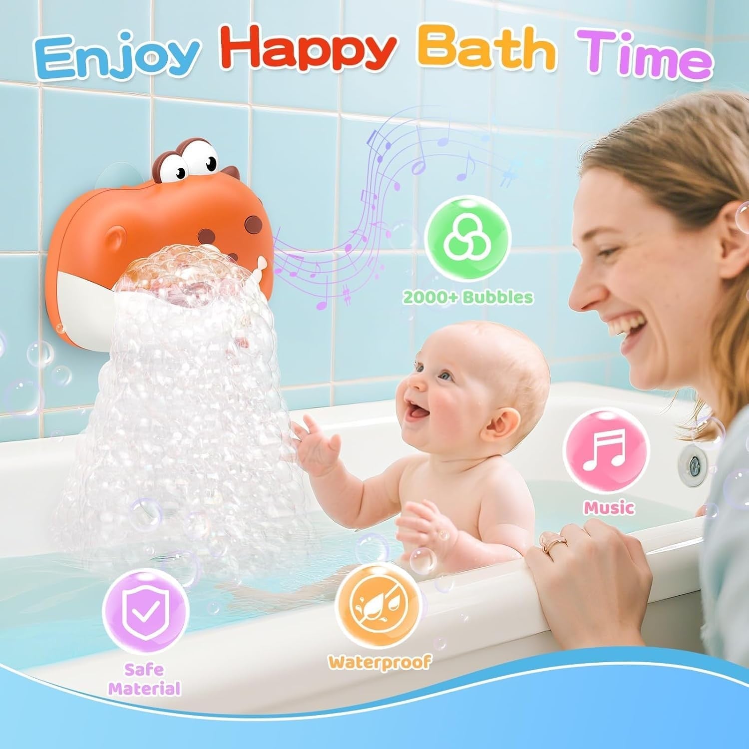 Dinosaur Baby Bath Bubble Machine with Music Toy for Toddlers Red
