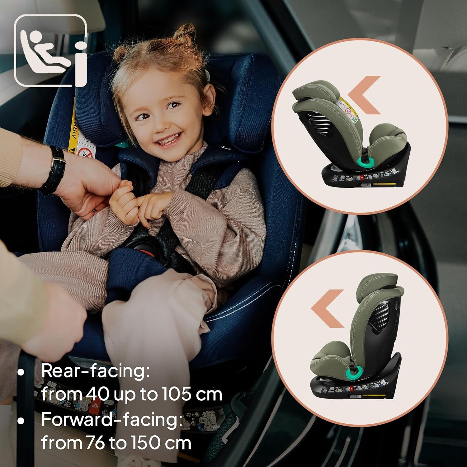 360° Swivel ISOFIX i-Size Baby Seat 0–12 Years Rear & Forward Facing
