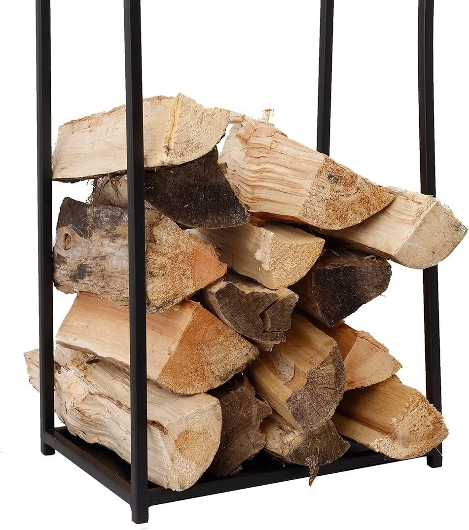 High Capacity Black Matte Iron Log Holder with Solid Base, 10kg Storage
