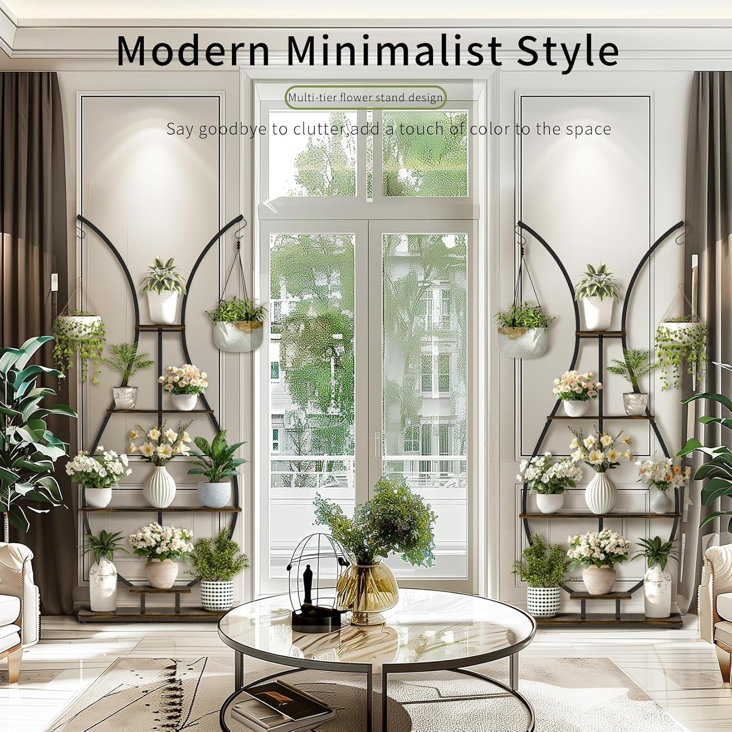 Tall Vase Shape Metal Plant Stand Indoor Outdoor Flower Shelf Display Rack