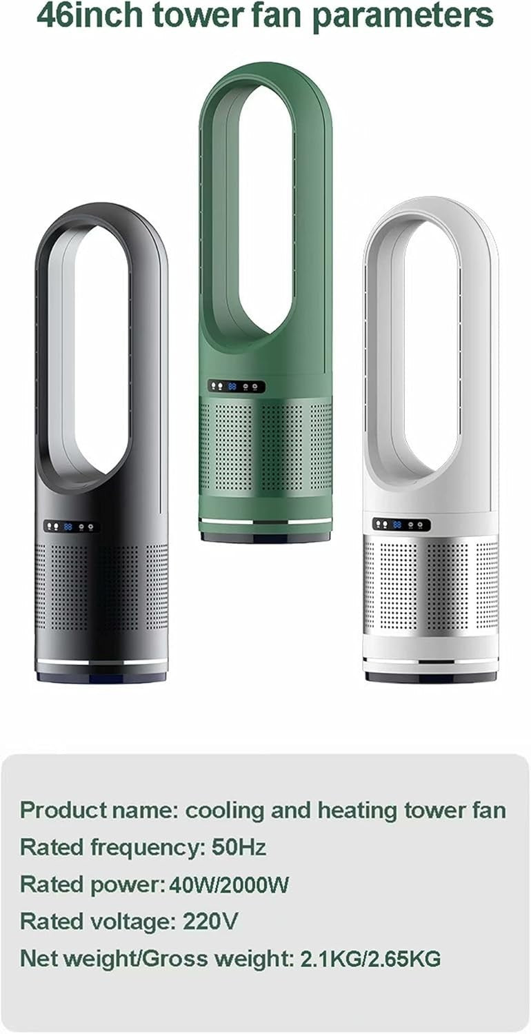 White 46" Bladeless Tower Fan 2000W Heater Air Purifier 8-Speed Oscillating LED