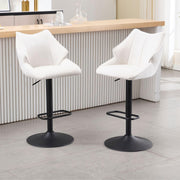 White Chenille Bar Stool Set of 2 Adjustable Swivel Kitchen Counter Chairs