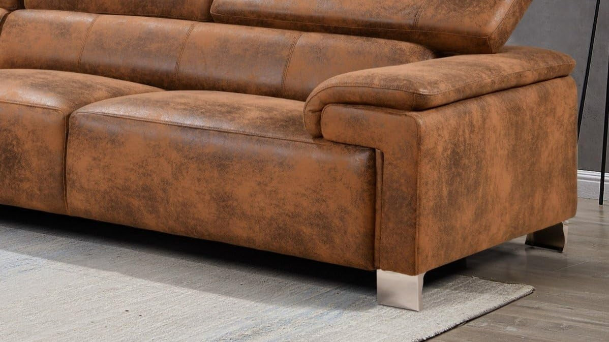 Brown Faux Leather L Shape 5 Seater Corner Sofa with Headrests Chaise