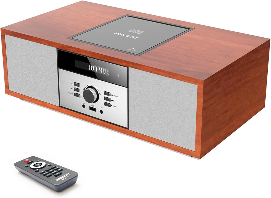 Compact Bluetooth CD Stereo System 30W Wooden HiFi USB AUX FM Radio Remote