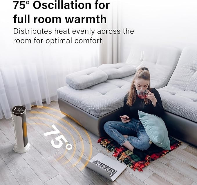 2000W Electric Tower Heater Oscillating Fan with Thermostat Remote & Timer