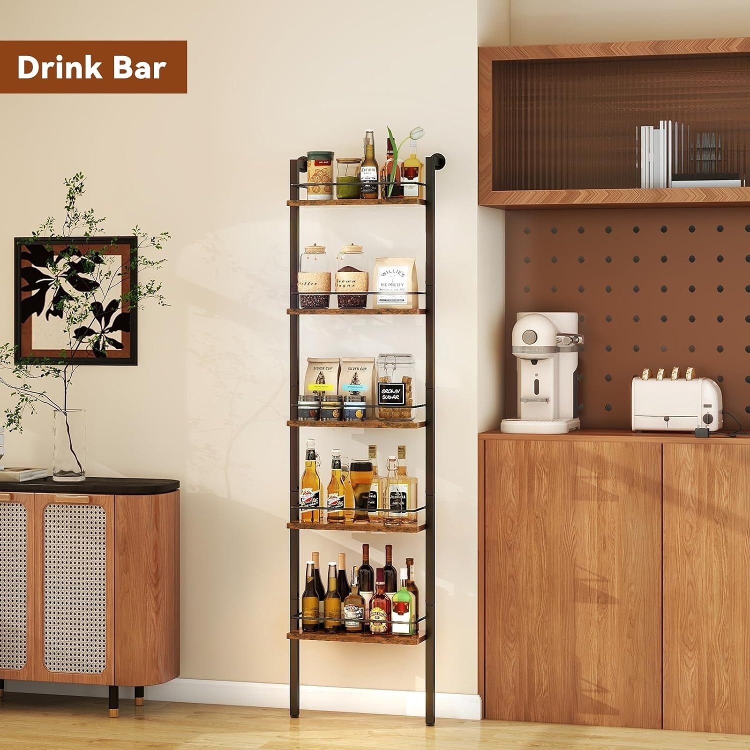Tall Freestanding Wine Rack 5-Tier Bottle Display Shelf Drinks Storage Unit