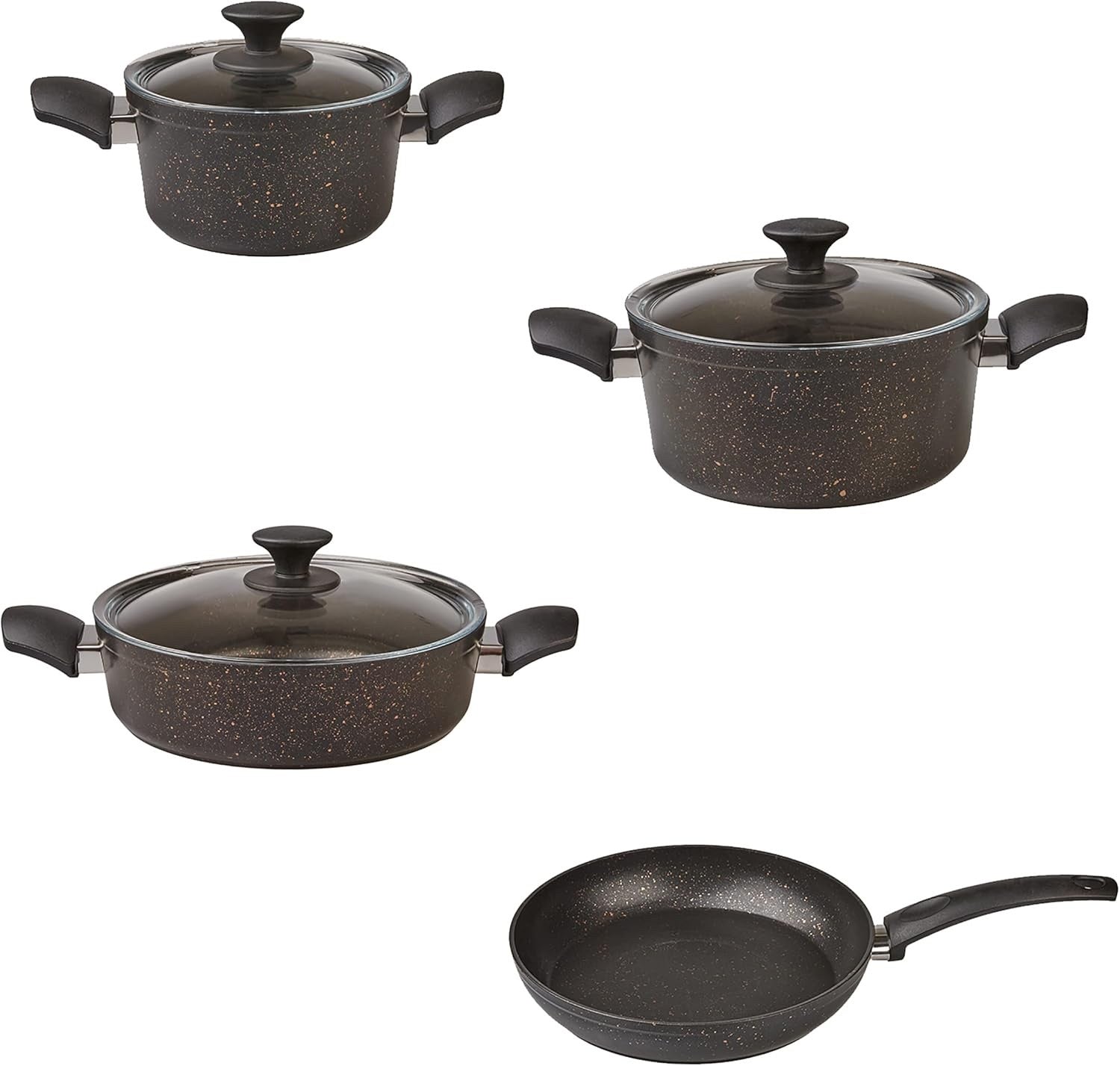 7pcs BlackGold Granite Non Stick Induction Cookware Set With Lid PFOA Free