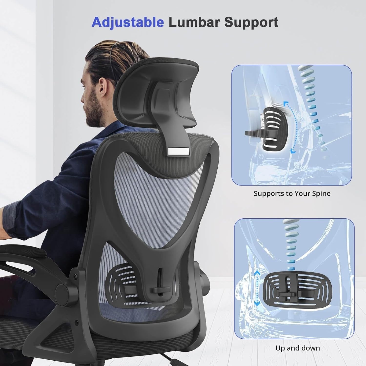 Ergonomic High Back Office Chair Mesh Swivel Adjustable Lumbar Headrest Black