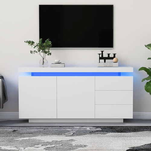 White LED Sideboard Cabinet 2 Door 3 Drawer Gloss Storage Unit Modern