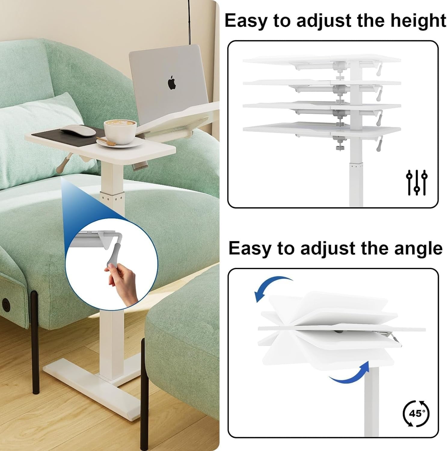 Adjustable Overbed Table with Wheels Split Top Laptop Desk Pneumatic