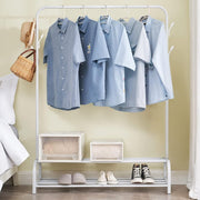 Heavy Duty Clothes Rail with 8 Hooks & Double Shoe Rack – White