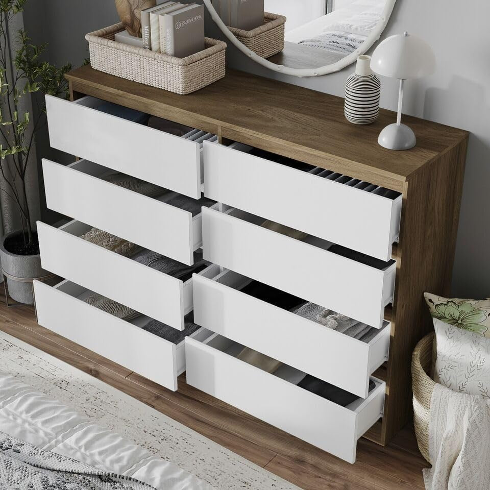 8 Drawer Chest Oak White Storage Cabinet for Bedroom Hallway Office