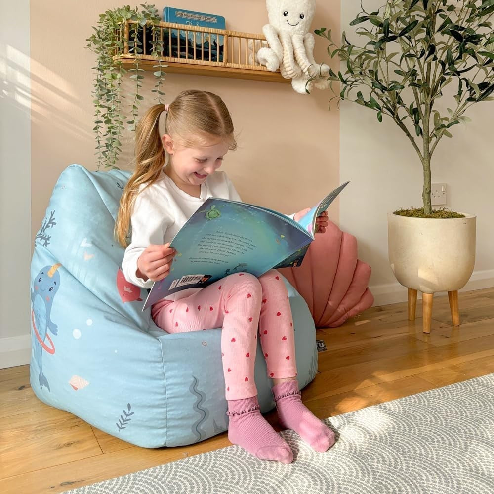 Kids Sea Themed Bean Bag Chair - Toddler Armchair Seat w/ Filling