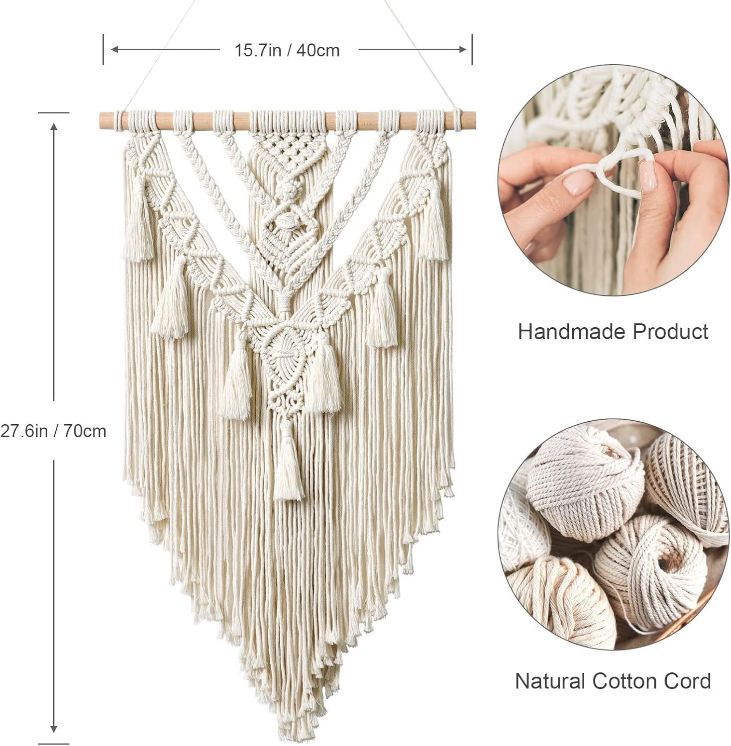 Boho Macrame Wall Hanging Beige Grey Geometric Woven Tapestry