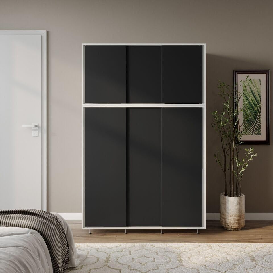 6-Door Sliding Wardrobe Black Doors | Modern Spacious Bedroom Storage