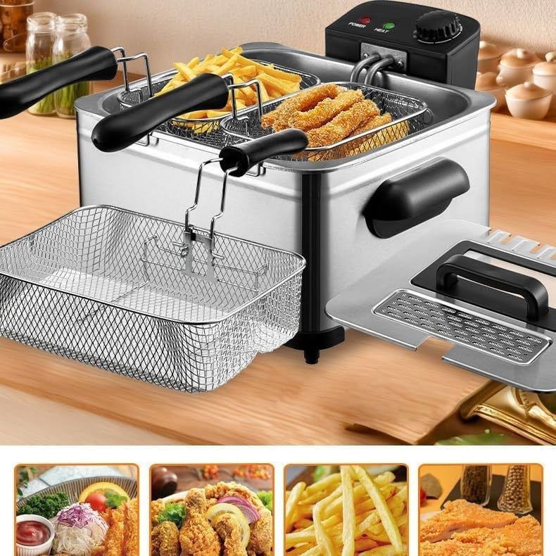 Electric Deep Fat Fryer 5L 2000W Easy Clean Dual Baskets Window Lid