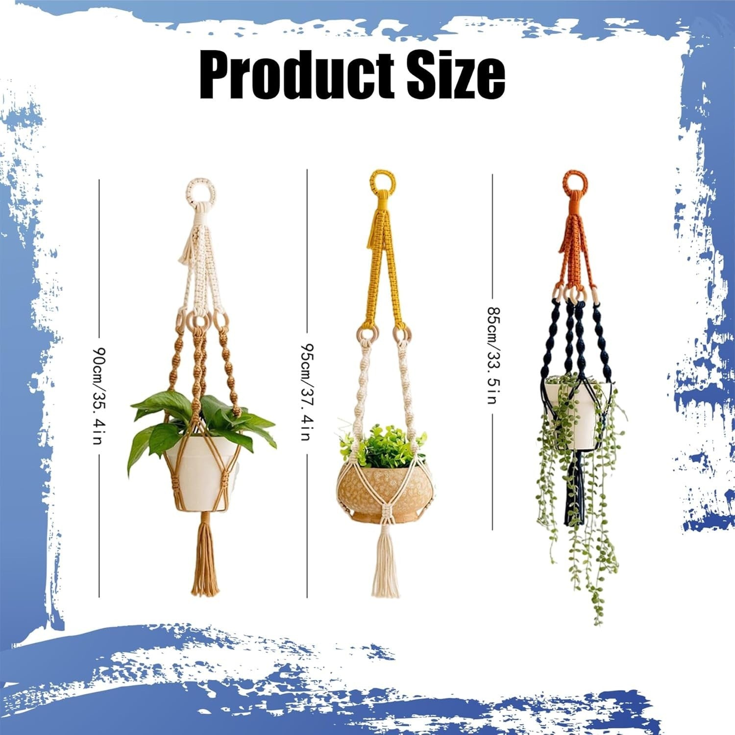3pcs Yellow Macrame Plant Hanger Cotton Hanging Boho Planter