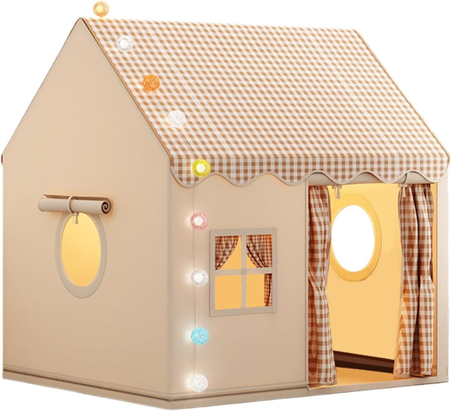 Kids Indoor Play Tent w Lights Large Playhouse Mat Window Boys Girls