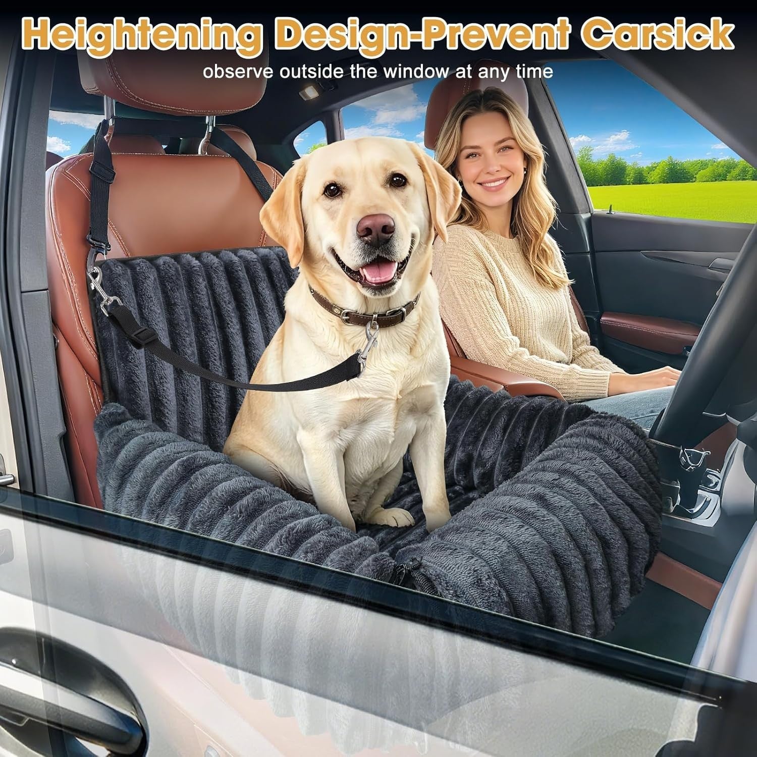 Dog Car Seat Booster Bed Memory Foam Washable Travel Seat Grey