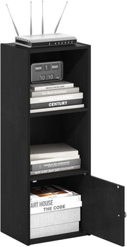 Modern 3-Tier Blackwood Shelf Bookcase with 1 Door Storage Cabinet