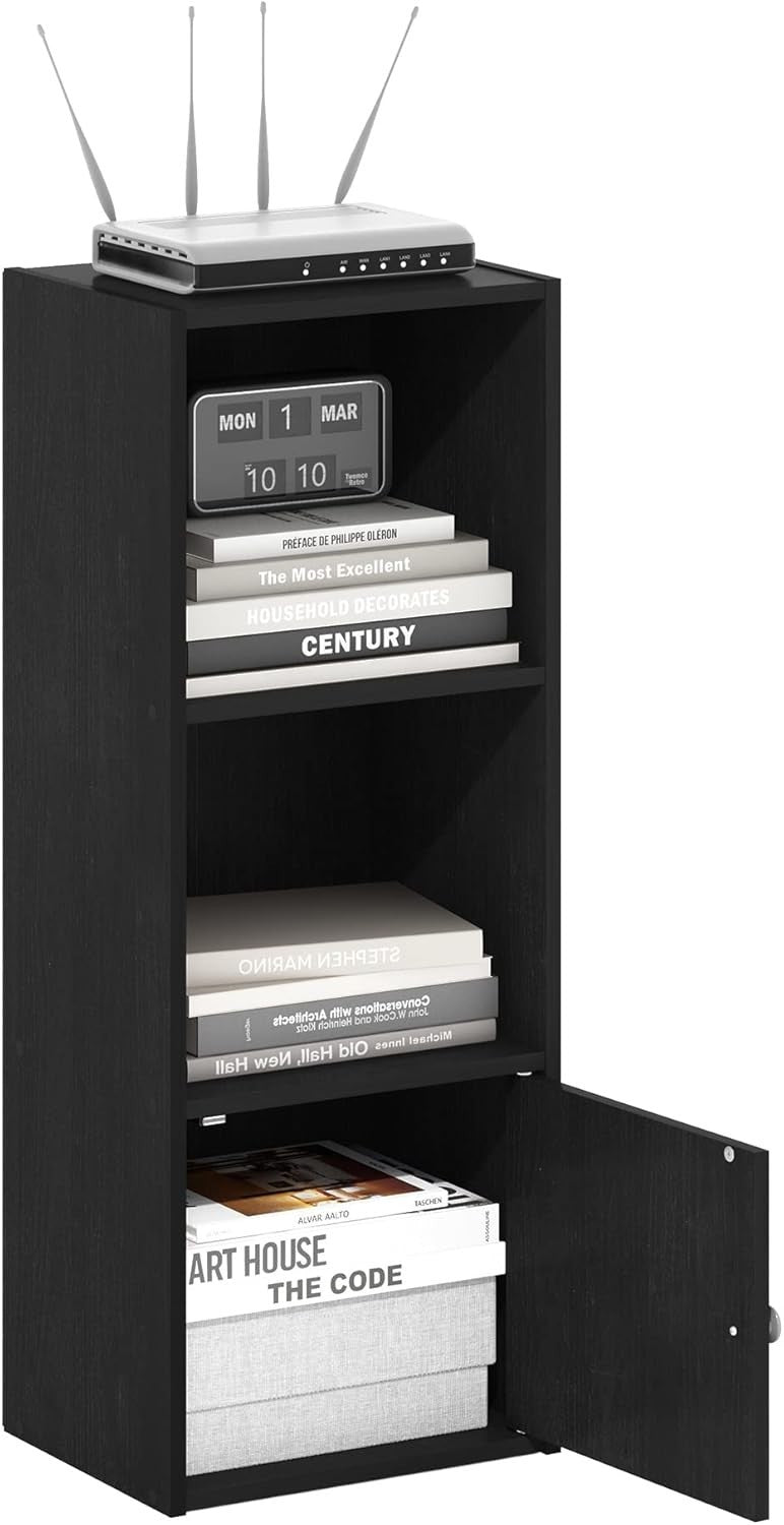 Modern 3-Tier Blackwood Shelf Bookcase with 1 Door Storage Cabinet