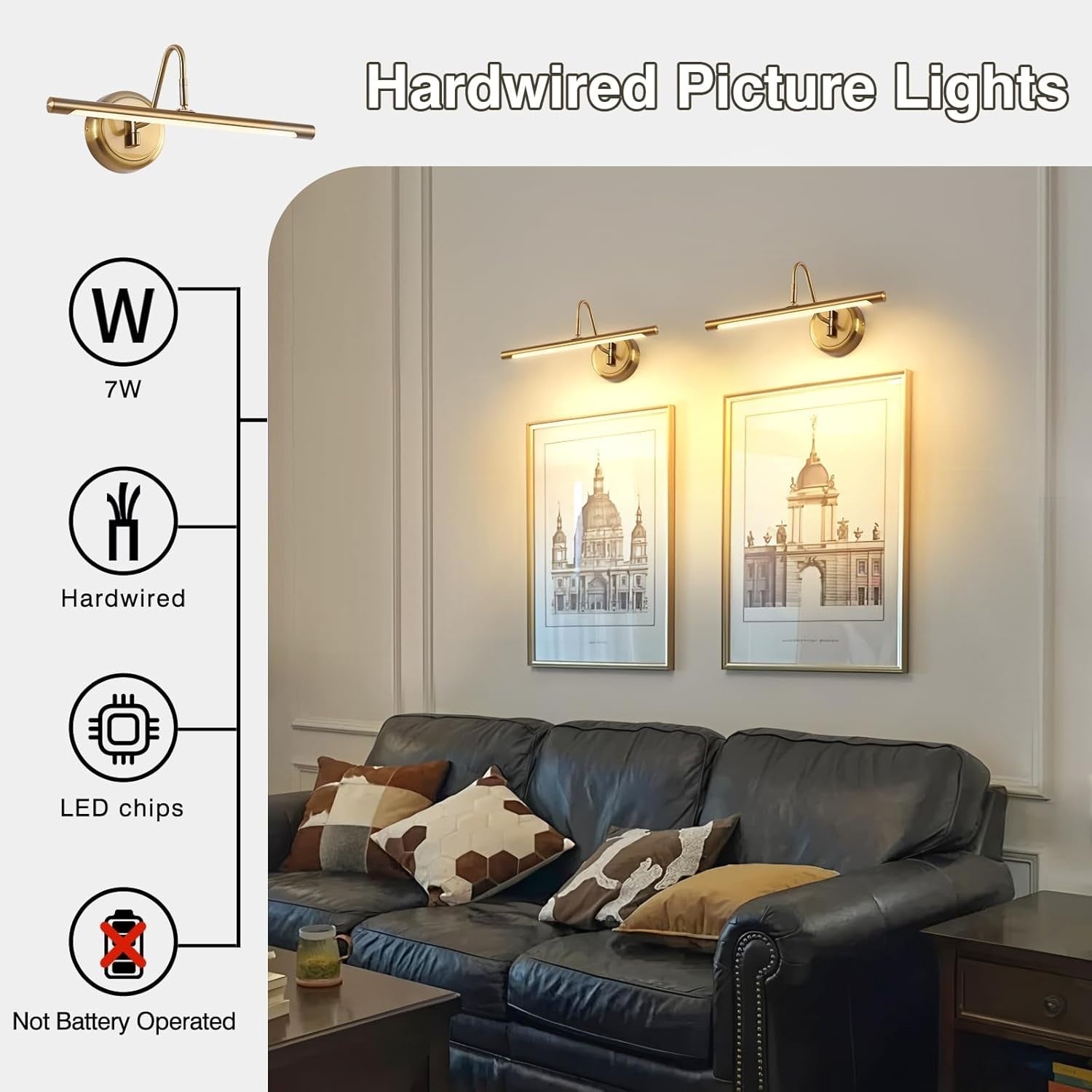 LED Picture Light 16.5" Brass Swing Arm Warm White Wall Lamp