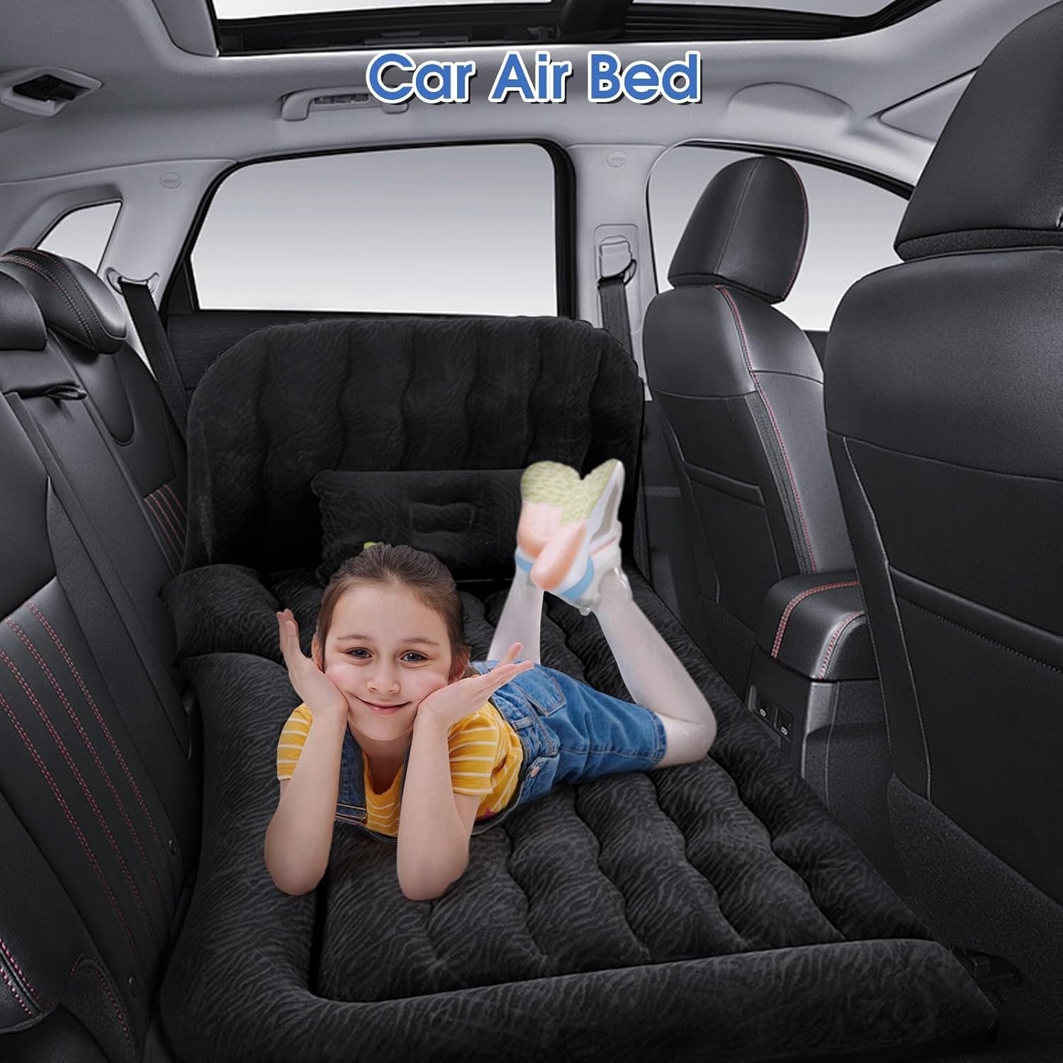 Inflatable Car Air Mattress 174×126CM PVC Flocking Travel Bed