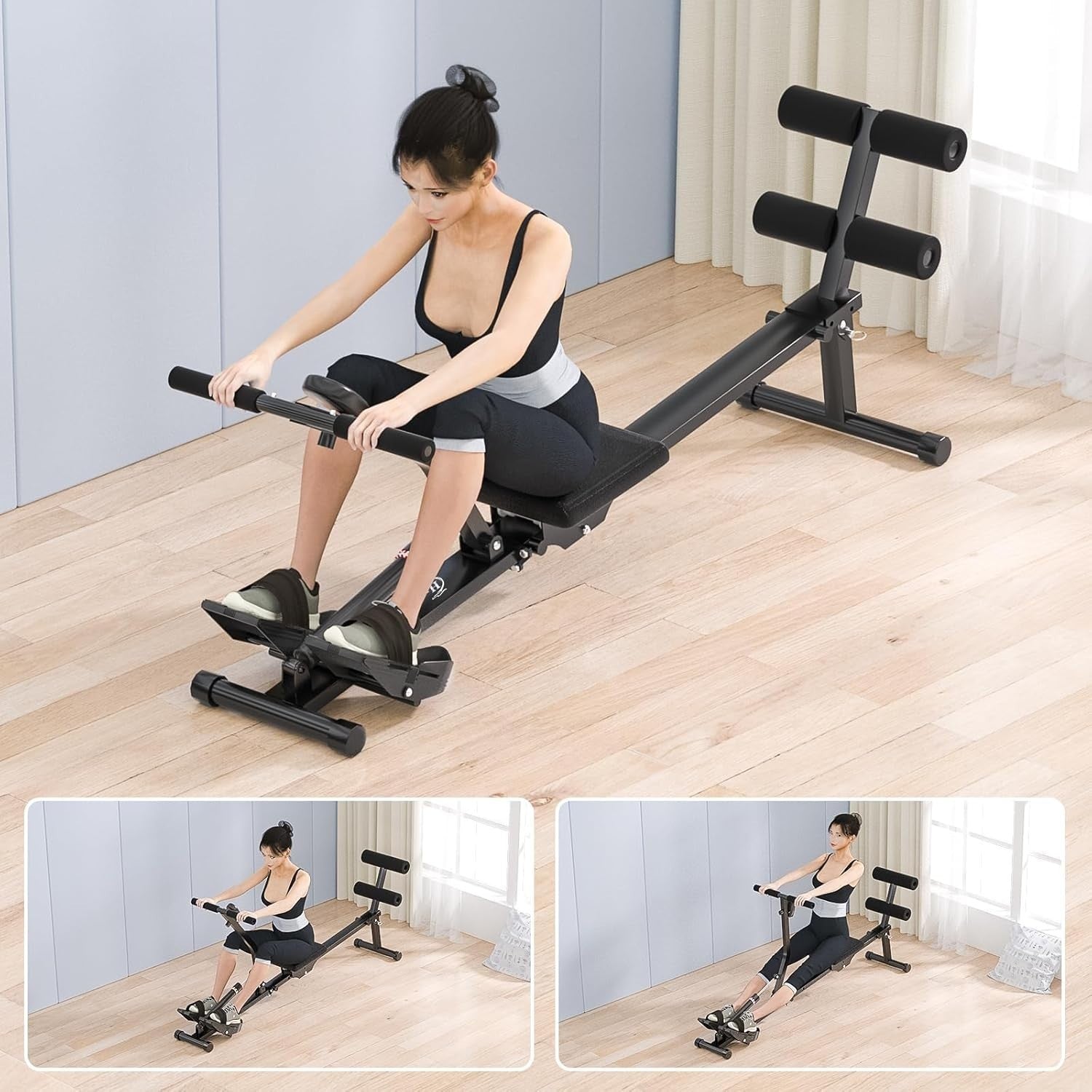 Foldable Hydraulic Rowing Machine 12-Level Resistance LCD Home Rower 120KG